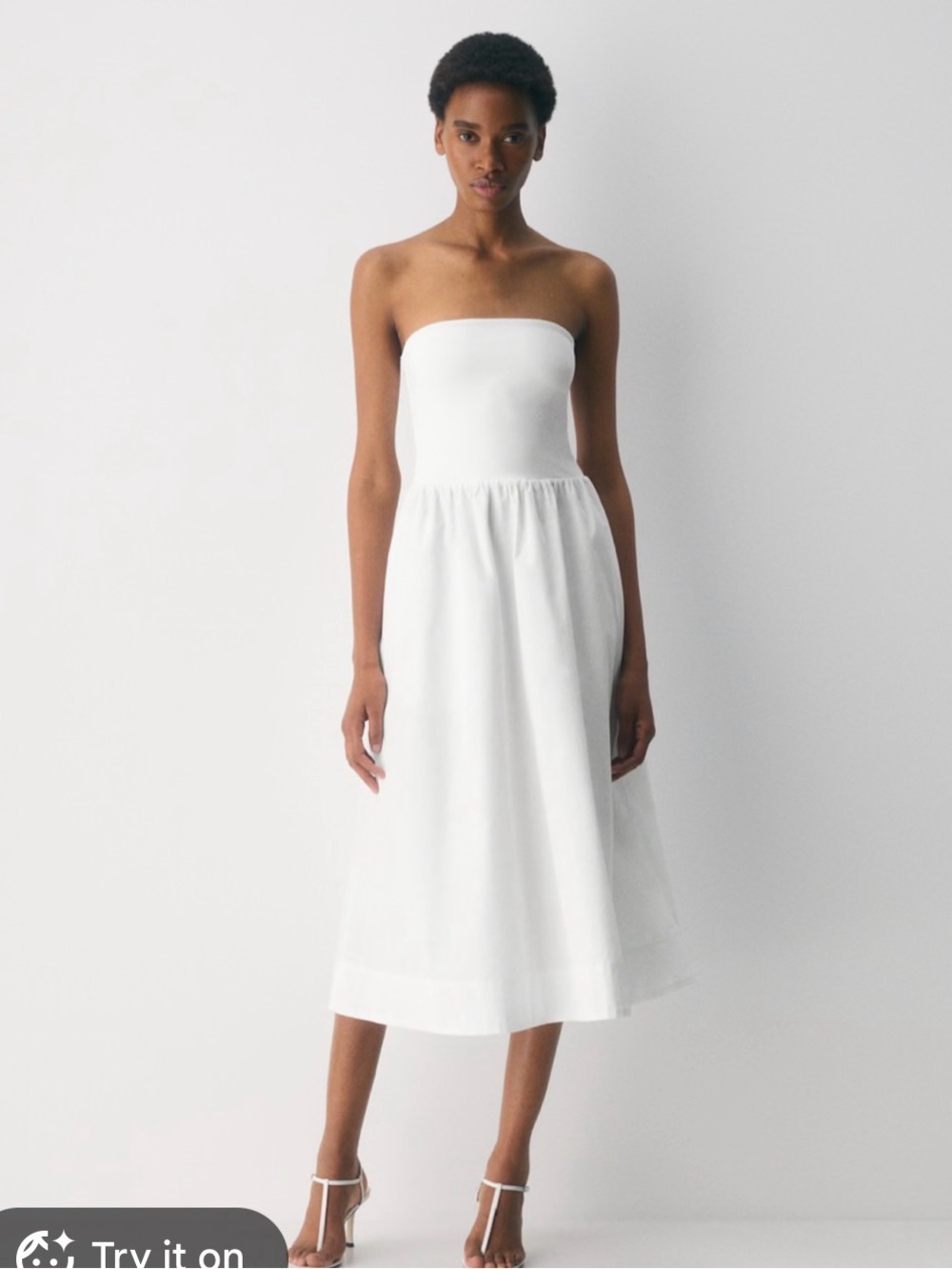 Babaton Aritzia White fluid polplin strapless midi pocket dress small